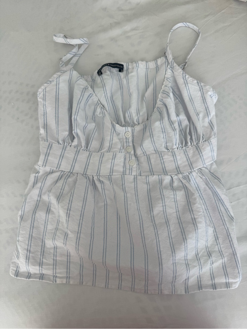 Brandy Melville White Cami with Light Blue Stripes